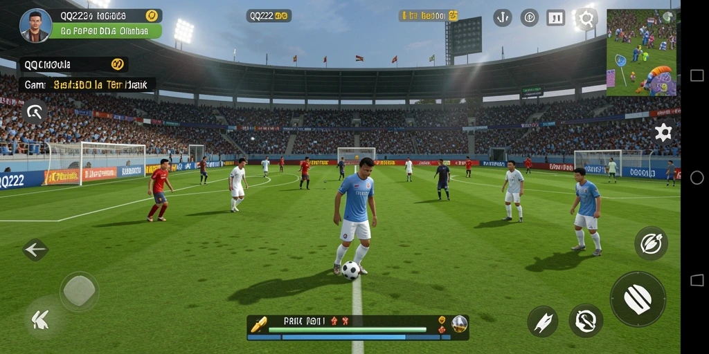 Gameplay QQ222 yang seru dengan aksi sepak bola yang intens.