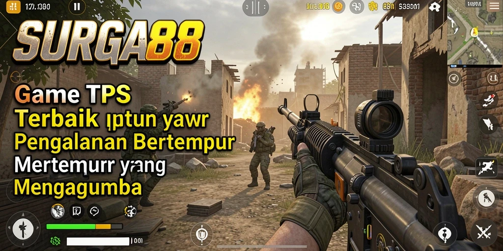 Screenshot utama SURGA88 menampilkan aksi menegangkan di medan perang.